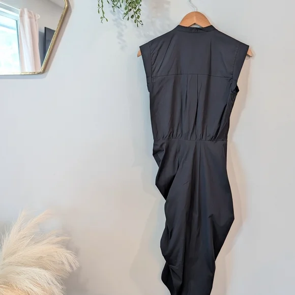 Veronica Beard Black Button-Down Ruched Shirt Dress - Picture 6 of 8